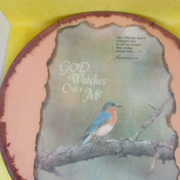Pottery Religious Plate Decorate Religious God Watch Over Me Wall Hanger Plate - Picture 3 of 8